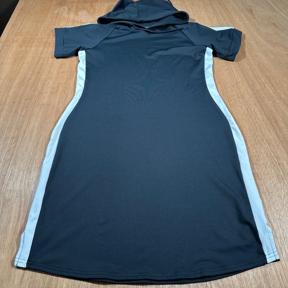 BCG Hooded Athletic Dress Womens Medium Black and White Stripe Activewear Mini